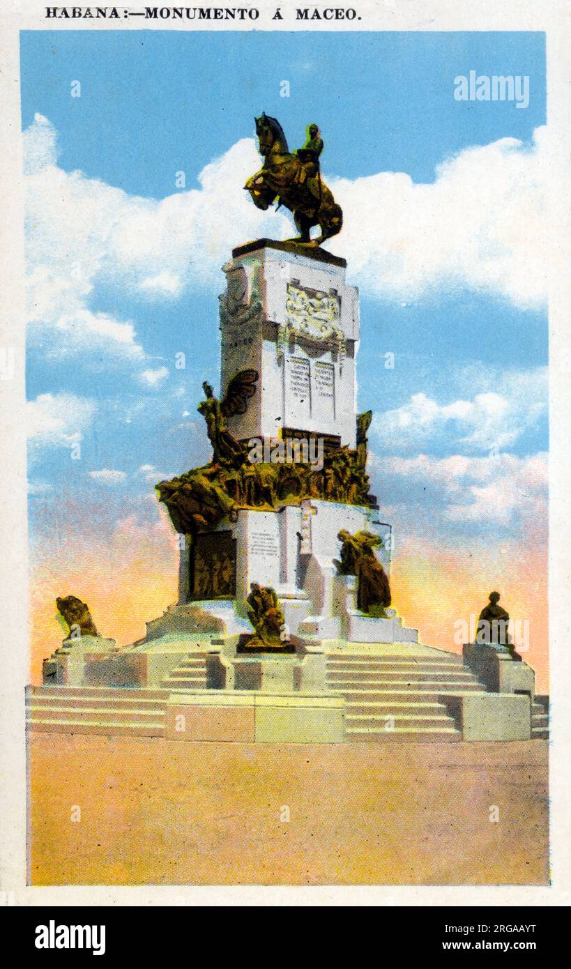 Havanna, Kuba - Monumento A Antonio Maceo. Eine bronzefarbene Darstellung des Mulato-Generals, der während des Ersten Unabhängigkeitskriegs einen Weg durch Kuba gewandert hat. Stockfoto