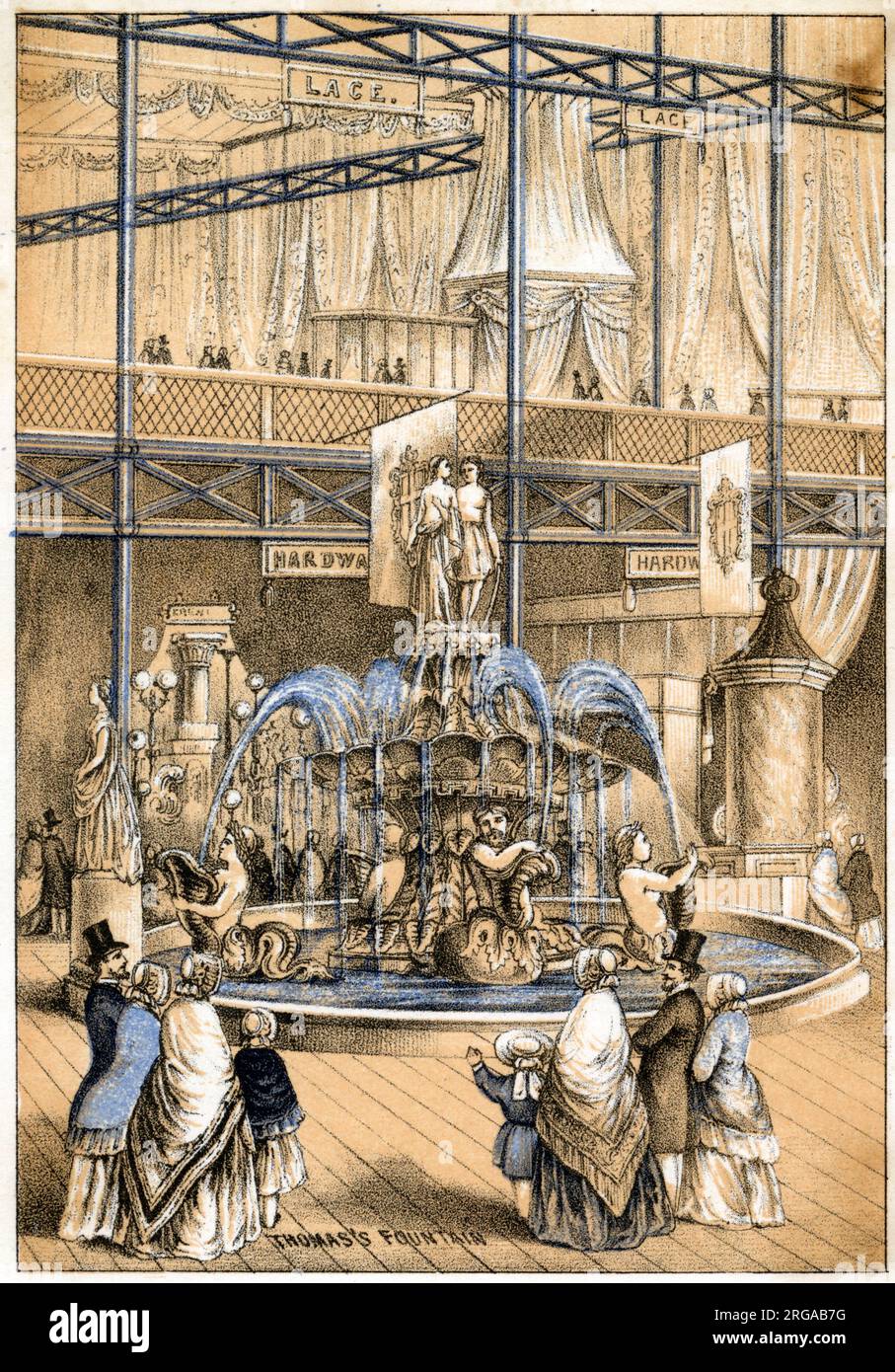 Die große Ausstellung von 1851, Hyde Park, London - Thomas's Fountain Stockfoto
