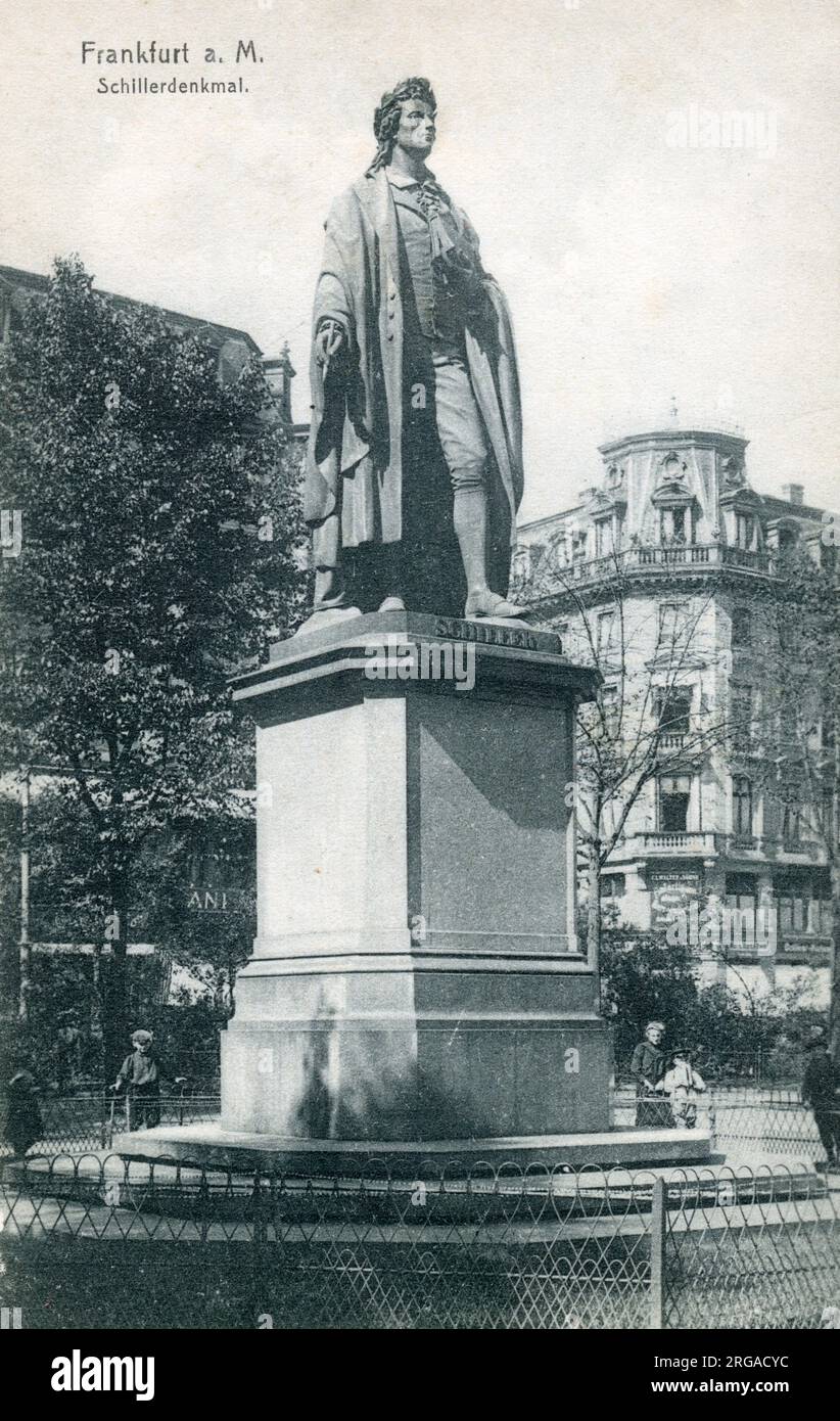 Statue von Johann Christoph Friedrich (von) Schiller (1759-1805), deutscher Dichter, Philosoph, Arzt, Historiker, und Dramatiker in Frankfurt am Main. Stockfoto