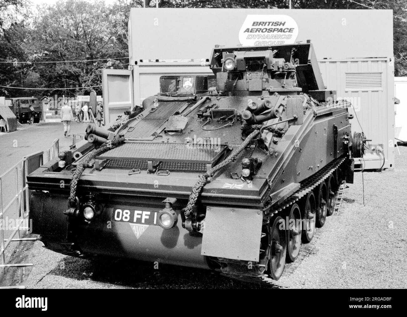 Alvis FV102 Striker, auf der British Army Equipment Exhibition in Aldershot vom 23-27. Juni 1980. Stockfoto