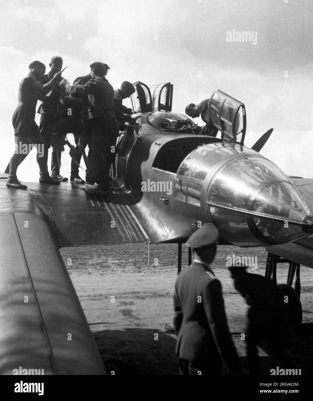 Luftwaffe - Focke-Wulf Fw 189 'Uhu'. Ein Tag der offenen Tür an der Ostfront an der Aufklärungsgeschwader. Stockfoto