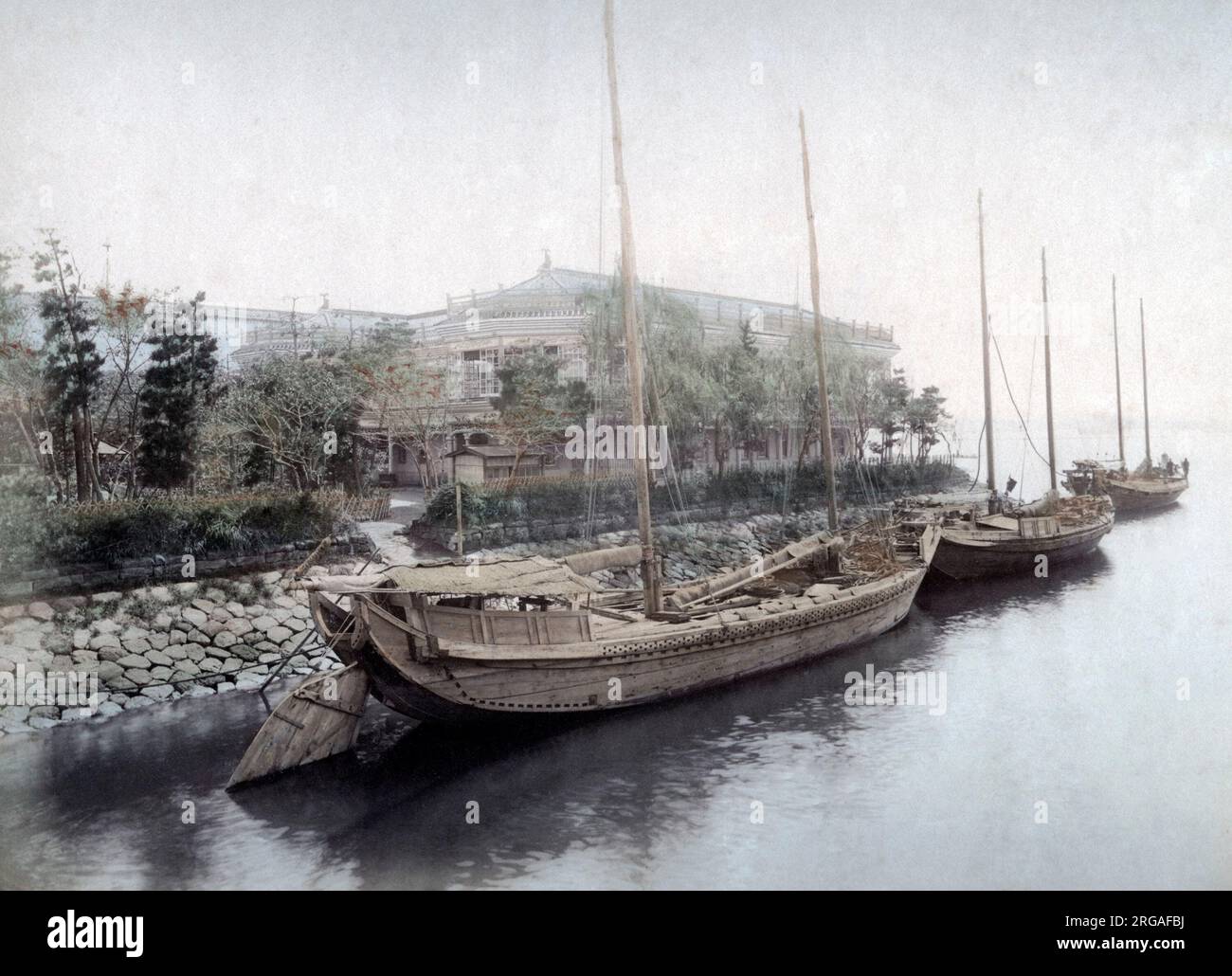 Festgetäute Segelschiffe, Dschunken, Kanagawa Japan, c.1880s Vintage-Foto aus dem späten 19.. Jahrhundert Stockfoto