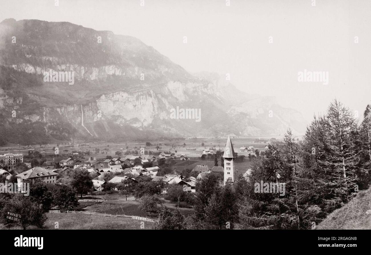 19. Jahrhundert Vintage-Foto: Meiringen ist eine Gemeinde im Verwaltungsbezirk Interlaken-Oberhasli des Kantons Bern in der Schweiz. Stockfoto