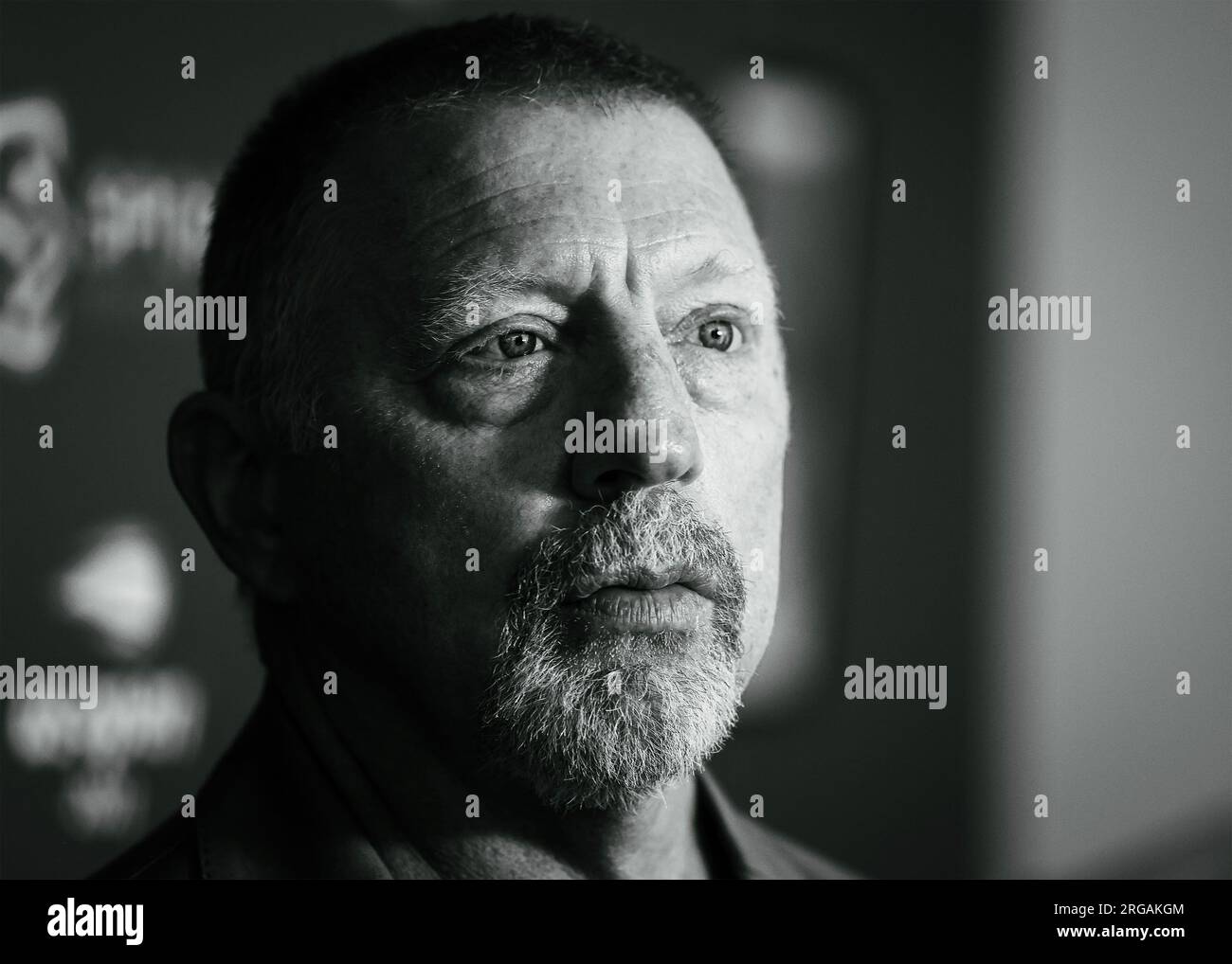 München, Deutschland, 08., August 2023. Sportdeutschland.TV. Pressekonferenz mit Bjoern Beinhauer (CEO) und dem Kommentarteam des On-Air-Teams für die bevorstehenden US Open 2023 Tennis Championships in New York, Boris Becker, Antonia Wisgickl, Matthias Stach und Marcel Meinert Dienstag, den 8. August 2023. © Juergen Hasenkopf / Alamy Live News Stockfoto