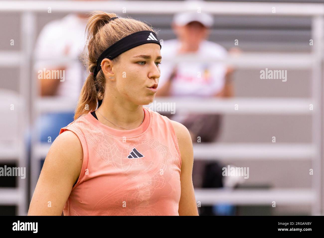 Karolina Muchova während der ersten Runde des Spiels BNP Paribas Warsaw Open - WTA 250 zwischen Aliaksandra Sasnovich (Belarus) und Karolina Muchova (Tschechische Republik) in Warschau gesehen.Endstand; Aliaksandra Sasnovich 1:2 (6:4, 6:7, 3:6) Karolina Muchova Stockfoto