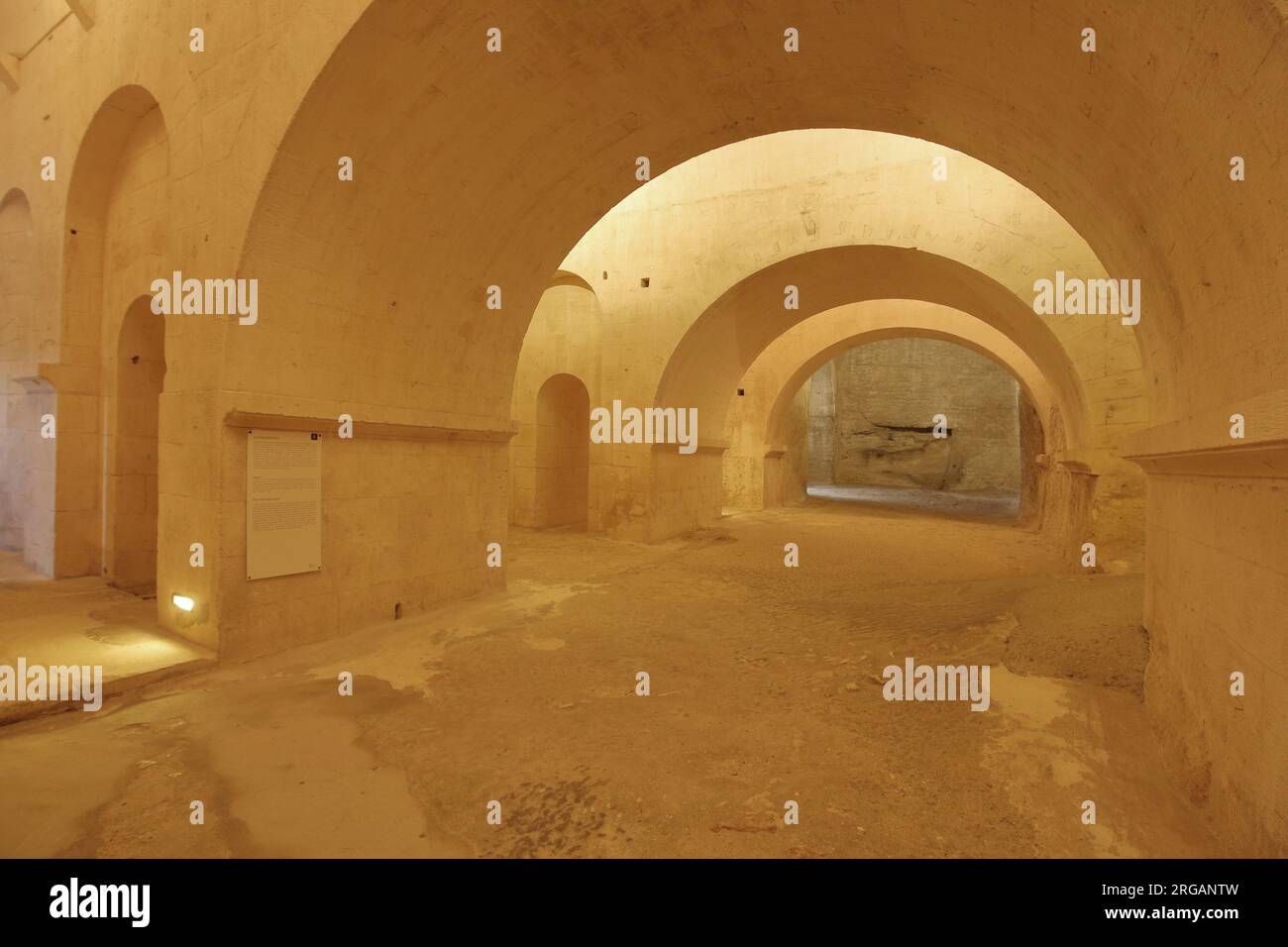 Innenansicht der romanischen Abteikirche, Abbaye de Montmajour, Benediktinerkloster, Arles, Bouches-du-Rhône, Camargue, Provence, Frankreich Stockfoto