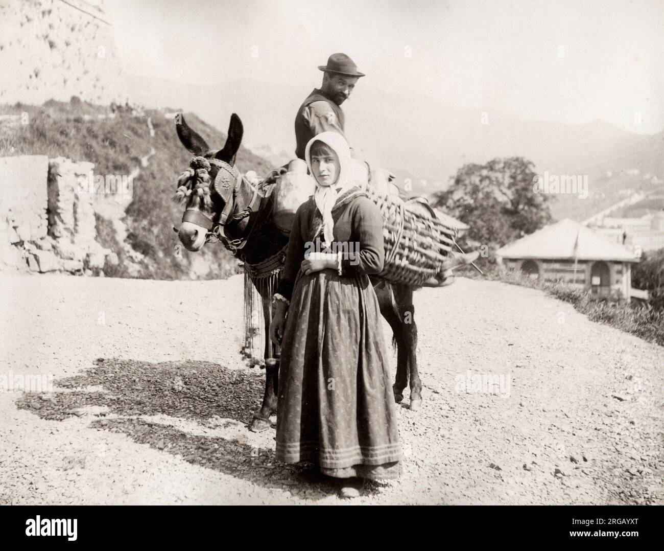 Vintage 19. Jahrhundert Foto - Bauernhof Pack Maultier, wahrscheinlich Frankreich oder Italien, um 1890. Stockfoto