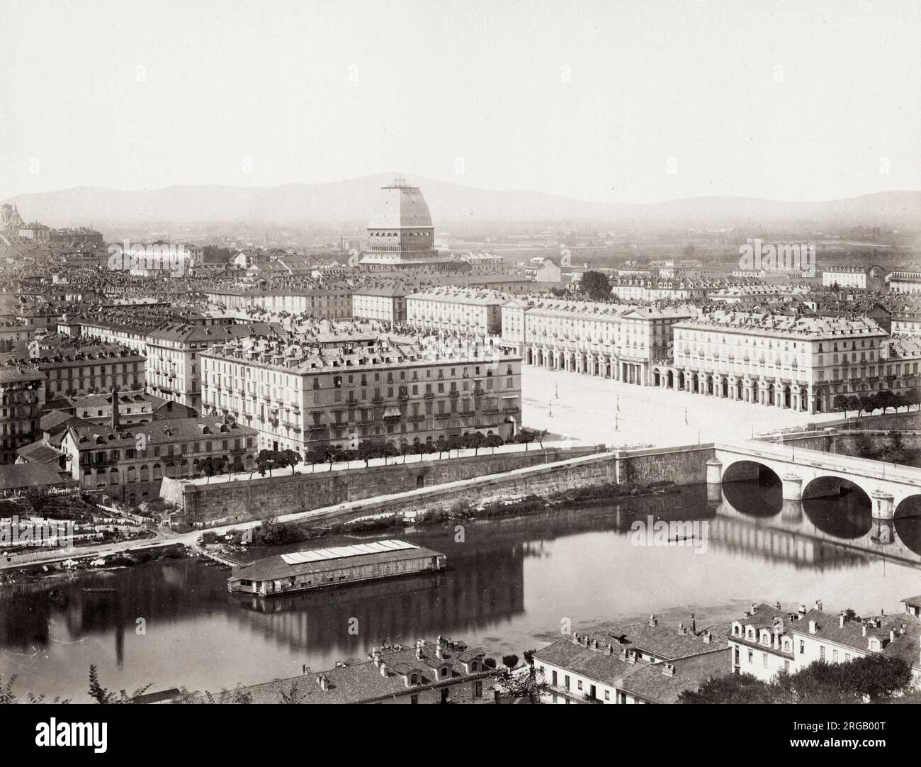 19. Jahrhundert Vintage-Foto: Turin, Turin, Italien, Blick vom Monte dei Cappuccini über den Po, um 1880 Stockfoto