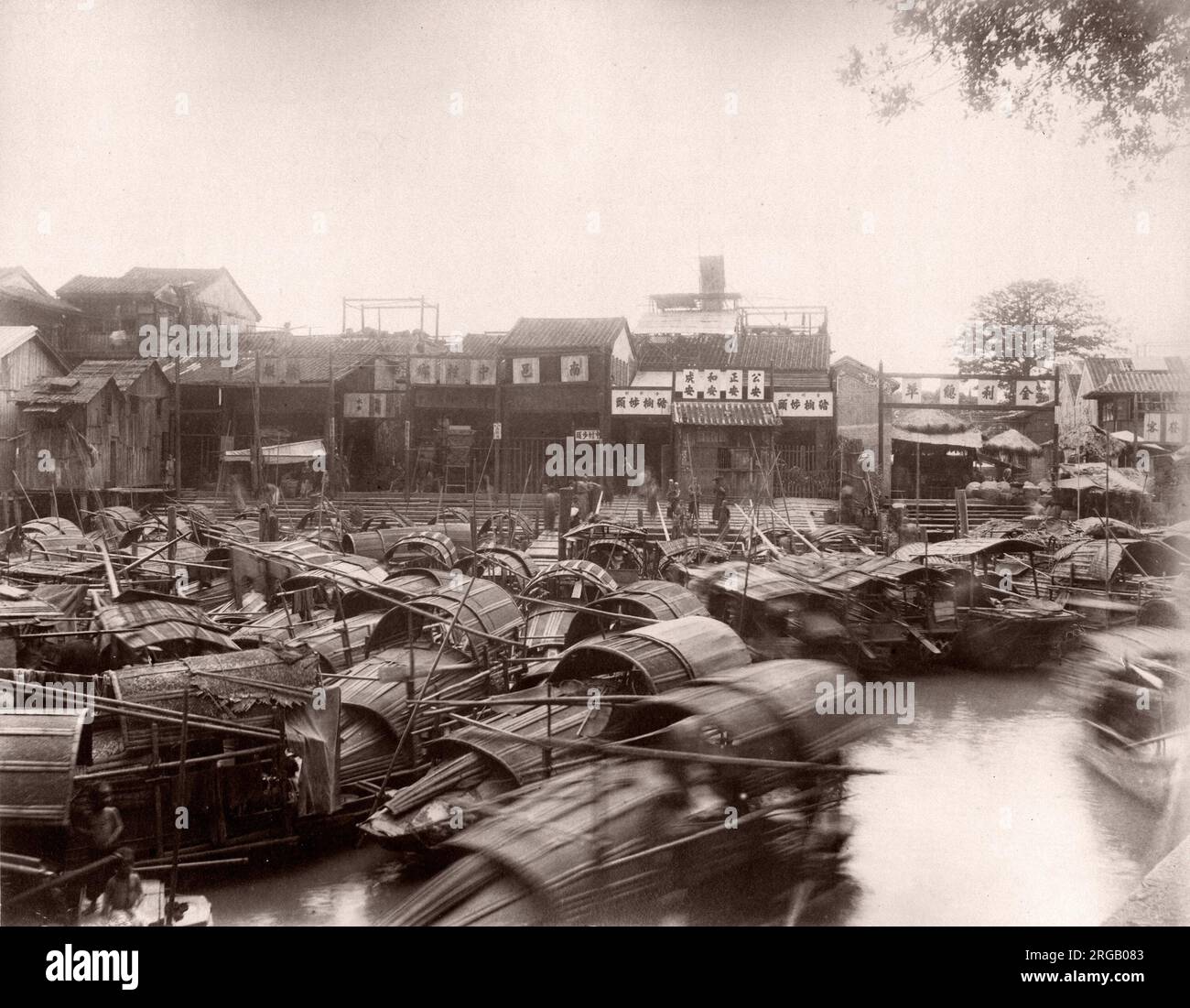 19 Vintage Fotografie - China, Kanton, Guangzhou - sampans oder Fluss Boote Stockfoto