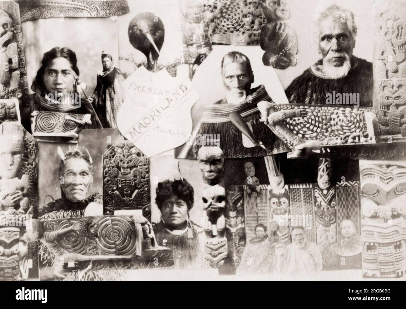 Vintage 19. Jahrhundert Foto: Zusammengesetzte Bilder von Maori Menschen, aus einem touristischen Souvenir-Album. Stockfoto