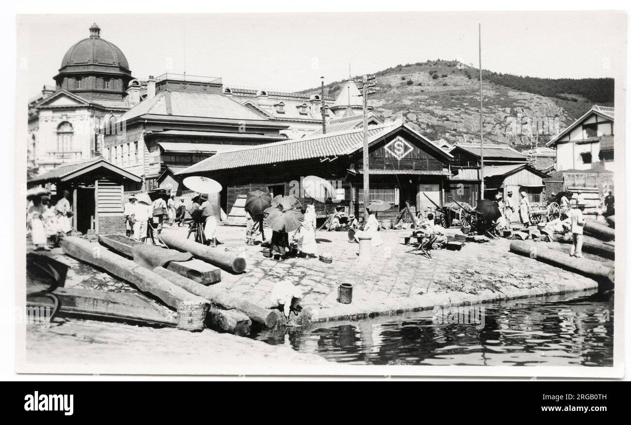 Foto des frühen 20th. Jahrhunderts: Alltag, Korea, Uferpromenade, Hafenblick Stockfoto