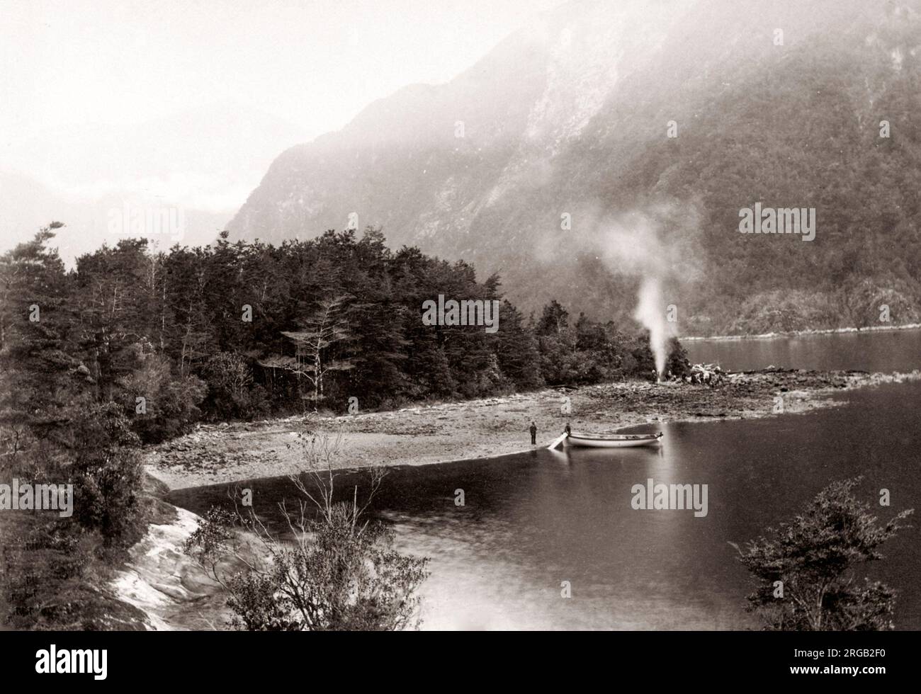 C 1890 Neuseeland - Picknick an nasse Jacke Arm, Dusky Sound Stockfoto