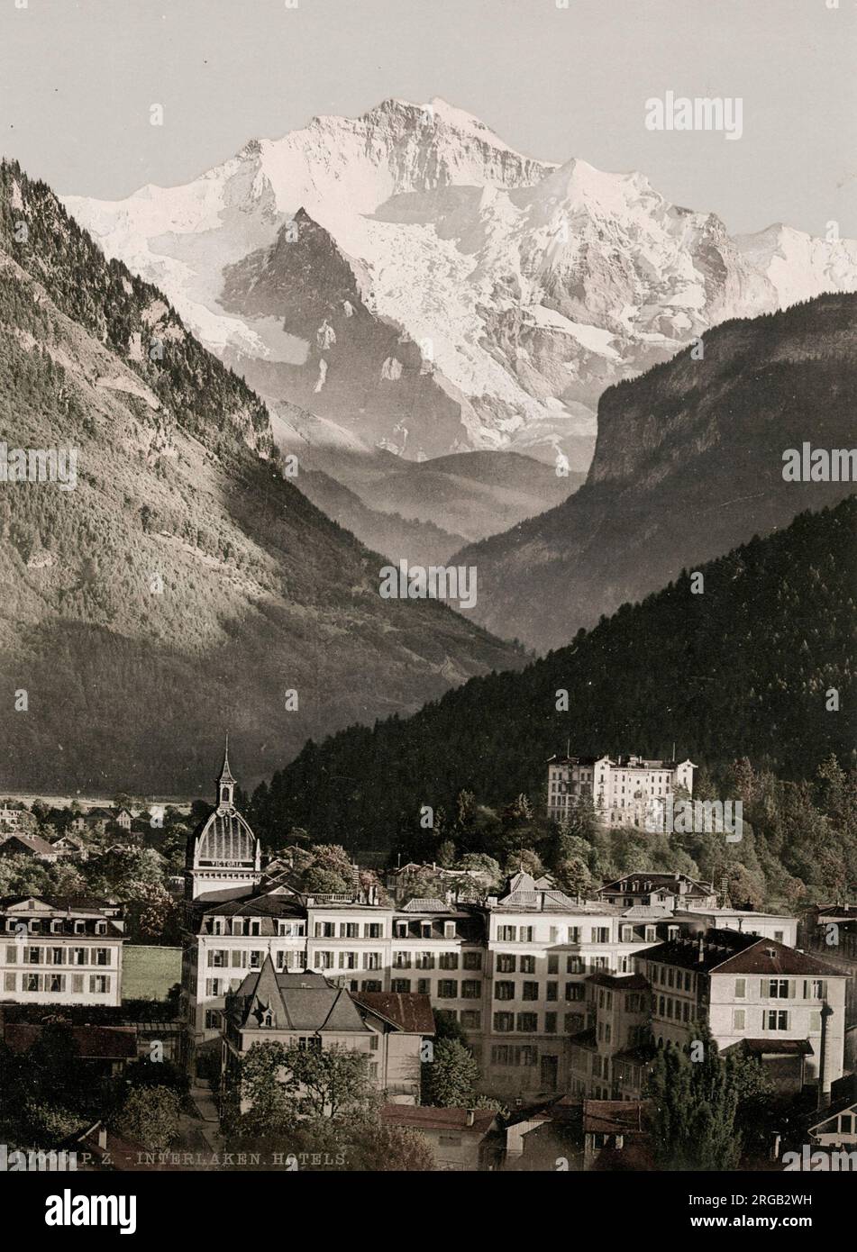 Vintage 19. Jahrhundert Foto: Interlaken Hotels, Schweiz. Stockfoto