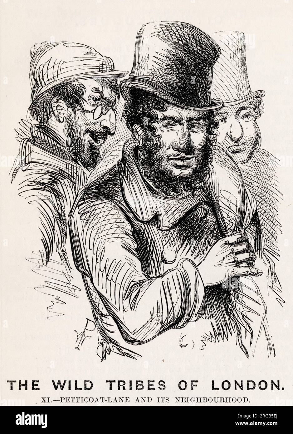 Alte Bekleidungsmänner aus Petticoat Lane, London, 1853. Verdächtig aussehende jüdische Figuren. antisemitische Darstellung. Stockfoto