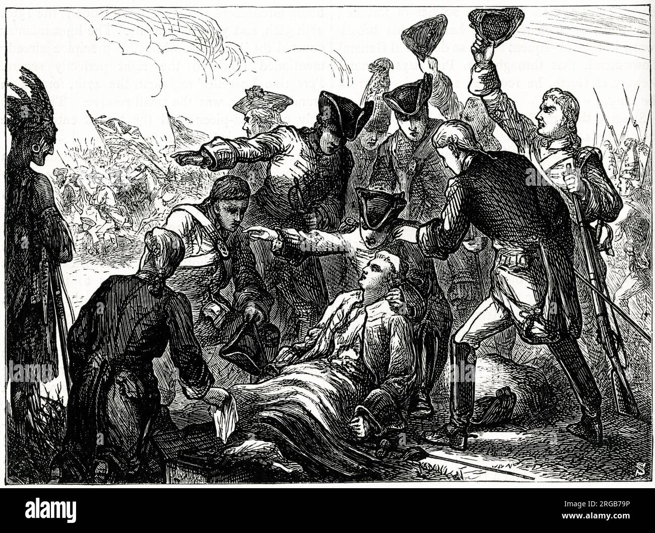 Tod von General James Wolfe, Schlacht von Quebec (Schlacht von Abraham), 13. September 1759, während des Französischen und Indischen Krieges (1754-1763). Stockfoto