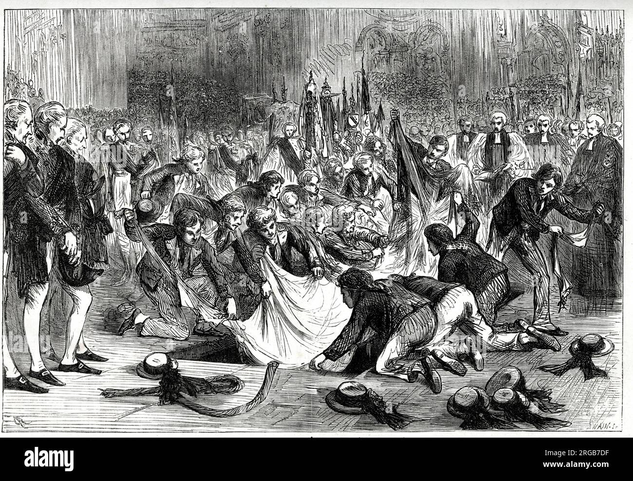 Matrosen, die Fragmente der Flagge von HMS Victory auf Nelsons Beerdigung in St Paul's Cathedral, London, 9. Januar 1806. Stockfoto