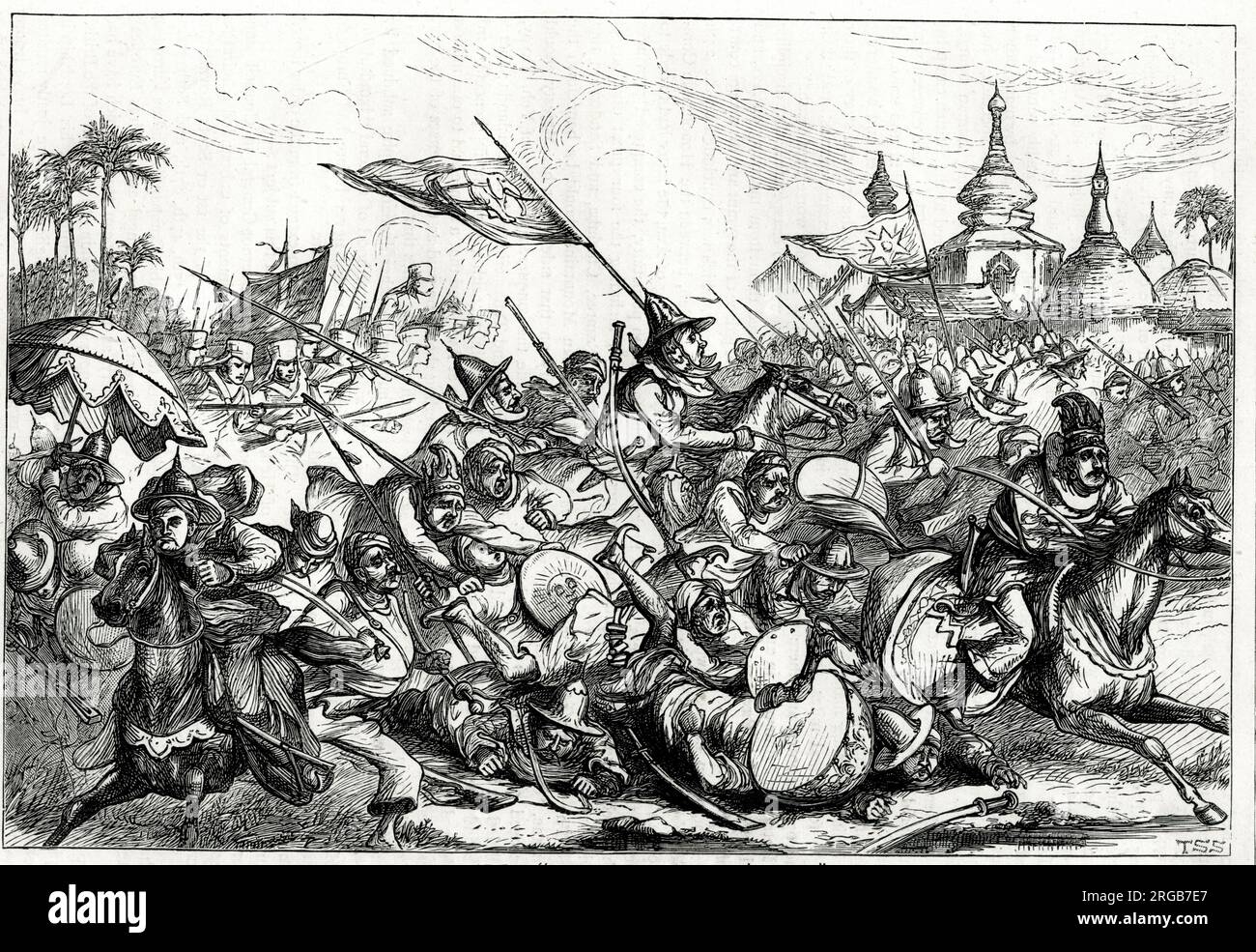 Niederlage der Retriever des Königs, Melloon, Burma, während des ersten anglobirmanischen Krieges (1824-1826). Stockfoto