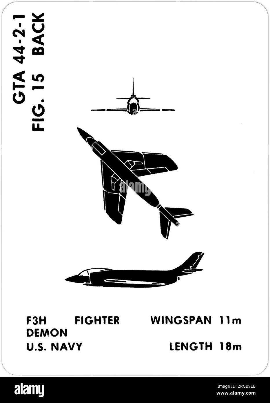 McDonnell F3H-2-Dämon. Dies ist eine der Grafiktrainingshilfen (GTA), die von der US-Armee verwendet werden, um ihr Personal darin zu Schulen, freundliche und feindliche Flugzeuge zu erkennen. Dieser besondere Satz, GTA 44-2-1, wurde July1977 herausgegeben. Das Set umfasst Flugzeuge aus Kanada, Italien, Großbritannien, den USA und der UdSSR. Stockfoto