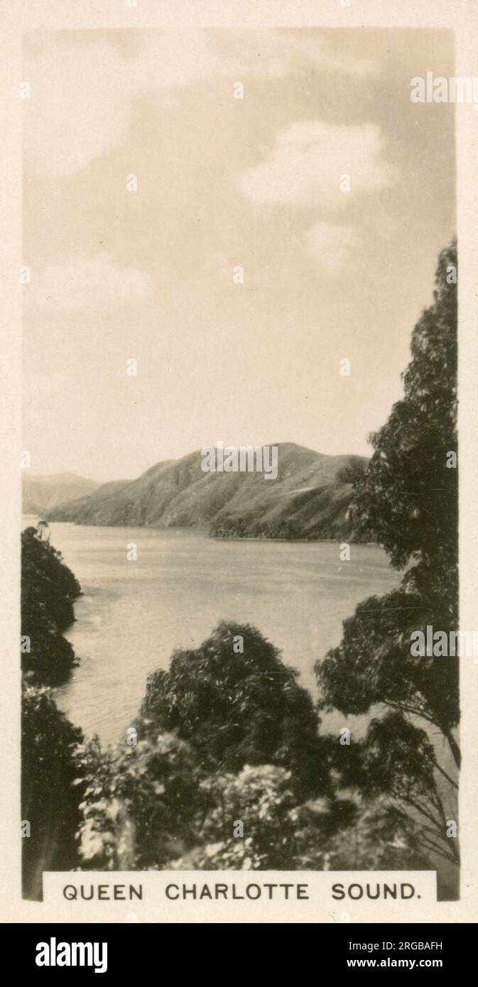 Neuseeland - Queen Charlotte Sound an der Nordküste der Südinsel - der Ort, an dem Captain Cook 1770 landete. Stockfoto