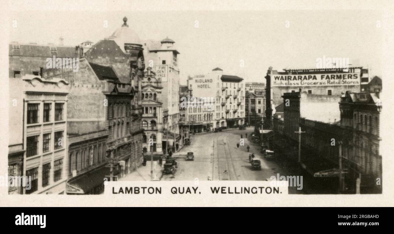 Neuseeland - Lambton Quay, Wellington am Eingang zur Cook Strait, dem Kanal zwischen den Nord- und Südinseln. Stockfoto