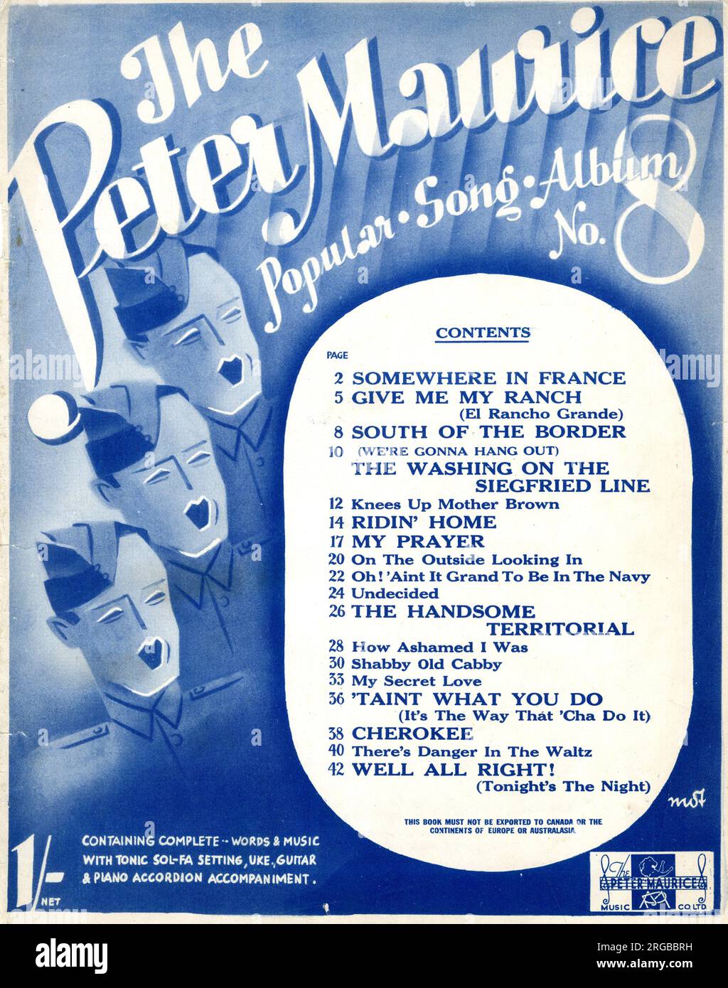 Musikcover, Army Chorus, das Peter Maurice Popular Song Album Nr. 8. Stockfoto