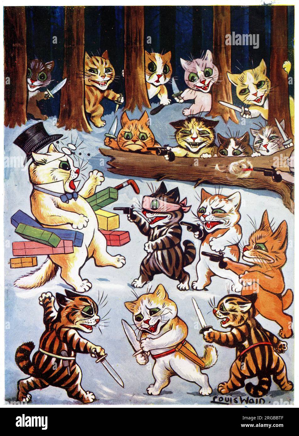 Katzenüberfall von Louis Wain Stockfoto