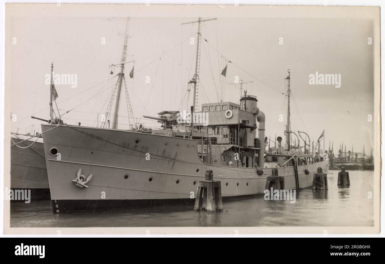 HMS Mastiff, britischer Minenräumer/bewaffneter Trawler der Hundeklasse, startete 1938 Stockfoto