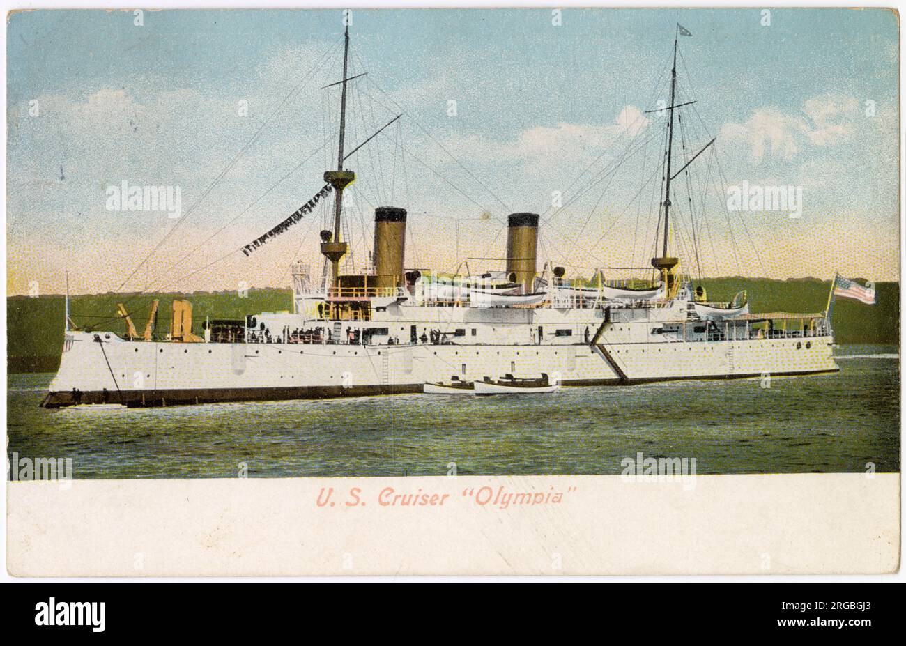 Amerikanischer geschützter Kreuzer USS Olympia, C6, in Auftrag gegeben 1895, Flaggschiff während des Spanisch-Amerikanischen Krieges, 1898 Stockfoto