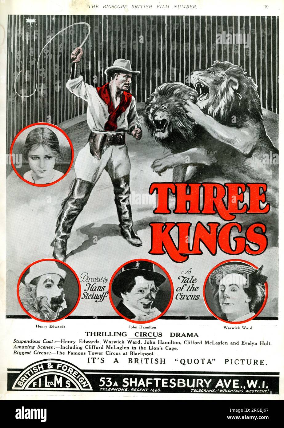 Britische und ausländische Filme, drei Könige, Eine Geschichte des Zirkus, Regie Hans Steinoff Stockfoto