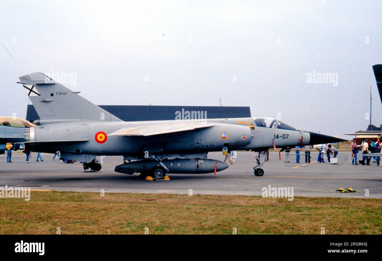 Ejercito del Aire - Dassault Mirage F.1CE C.14-07 (msn ?), Escuadron 141 „Patanes“, Ala de Caza 14, anlässlich des 1990. Tigertreffens in der RAF Upper Heyford im September 1990 Stockfoto