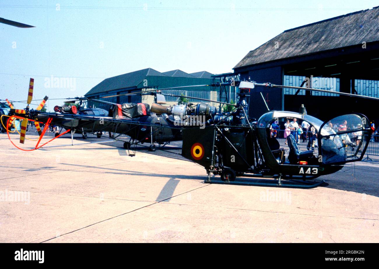 Aviation Legere de la Force Terrestre - Aerospatiale SA.318C Alouette Astazou A-43/OTA-CD (msn 588C-A43), auf der Middle Wallop International Air Show am 5. Juli 1984. (Aviation Legere de la Force Terrestre - Belgische Armee Leichtluftfahrt) Stockfoto