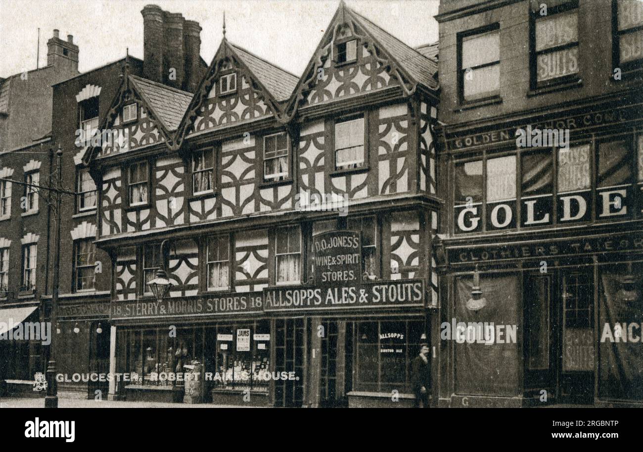 Robert Raikes' House - ein historisches Stadthaus aus dem 16. Jahrhundert, 36-38 Southgate Street, Gloucester. Stockfoto