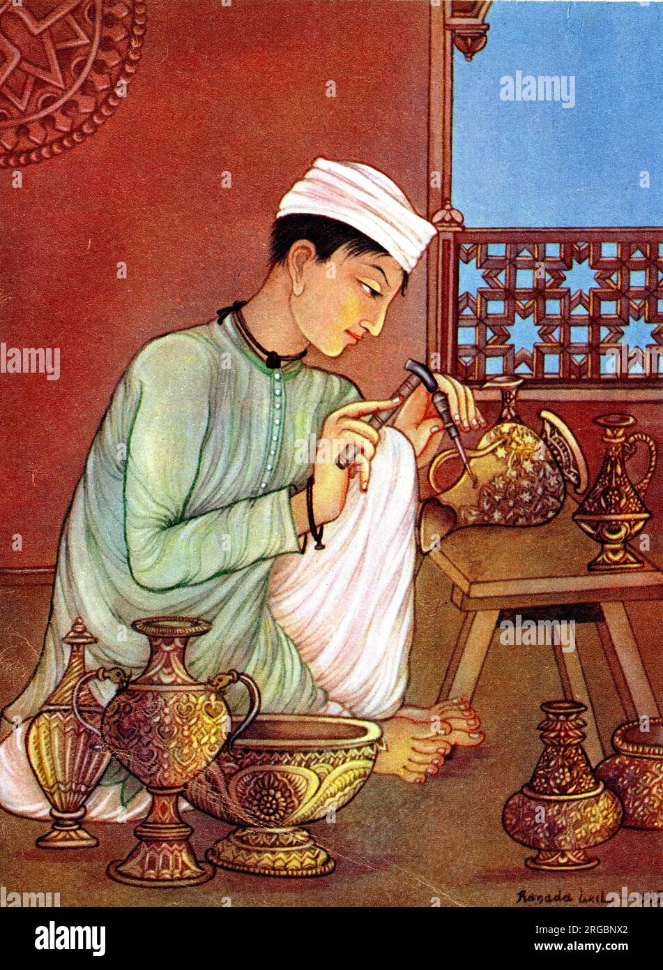 Indischer Brassenarbeiter, gemalt von Ranada Ukil Stockfoto