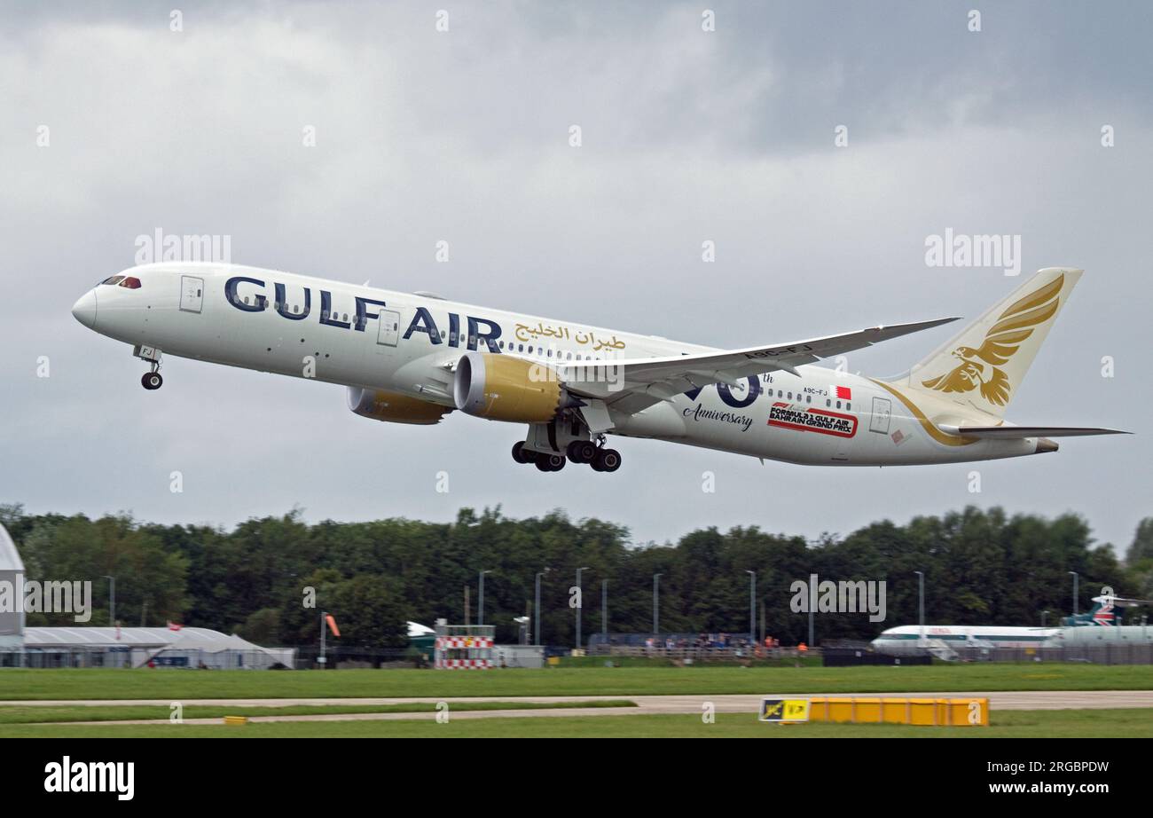 Gulf Air, Boeing 787 Dreamliner fährt nach Bahrain Stockfoto