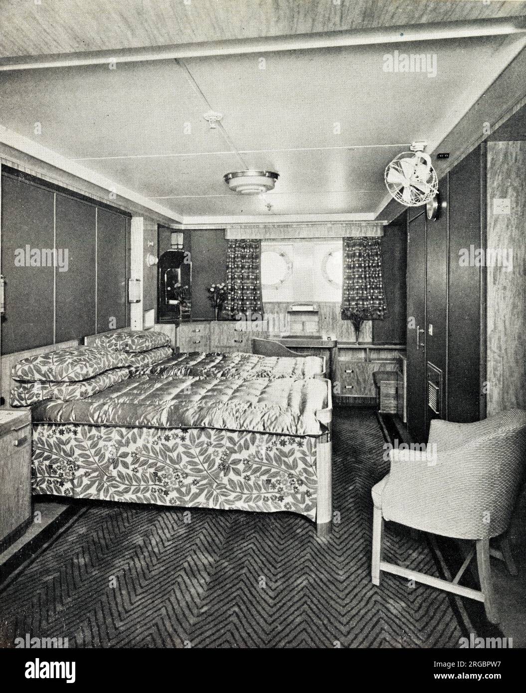 RMS Mauretania, Stateroom, Januar 1949 Stockfoto