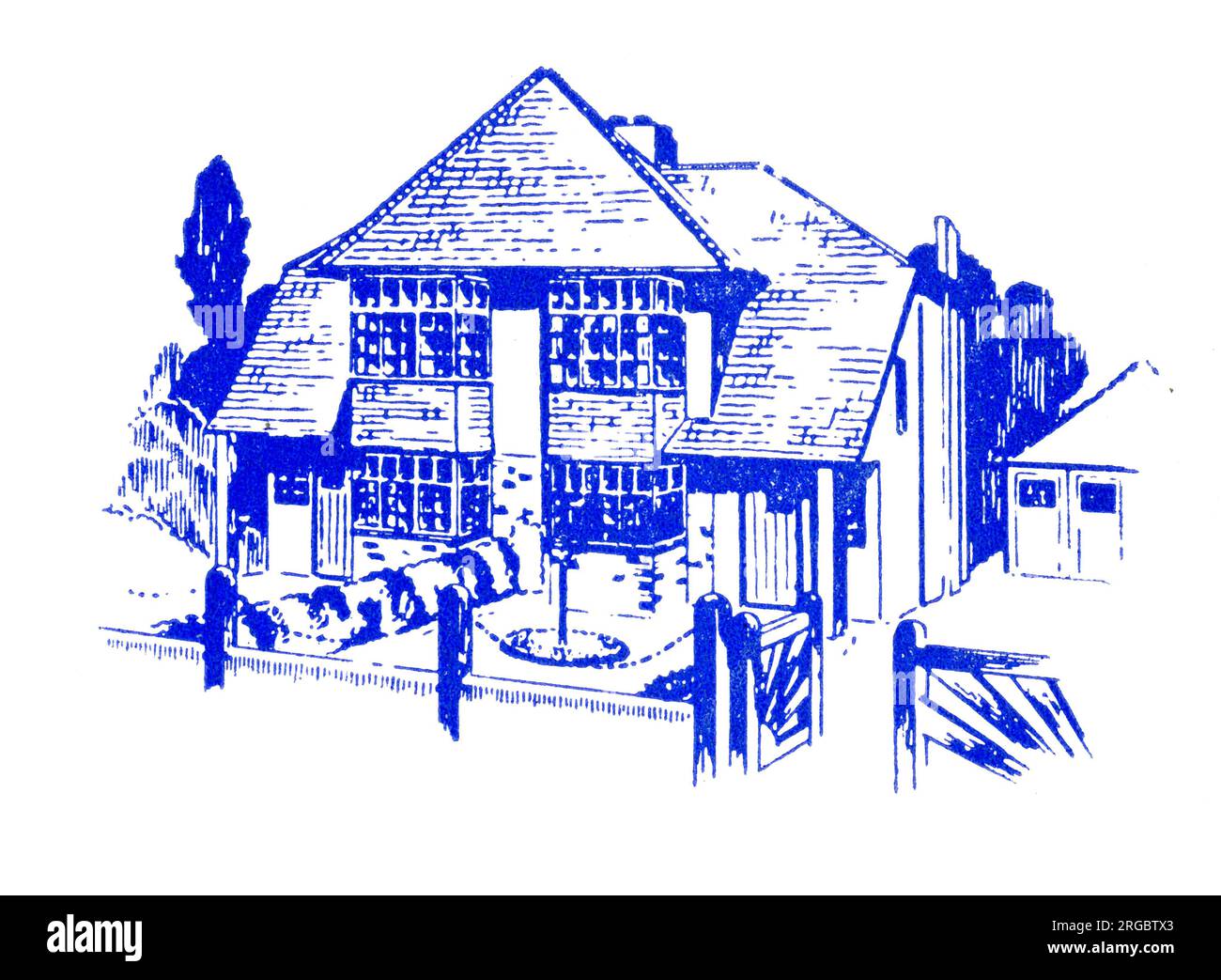 Einzelhäuser - 1950er Druckerblock Stockfoto