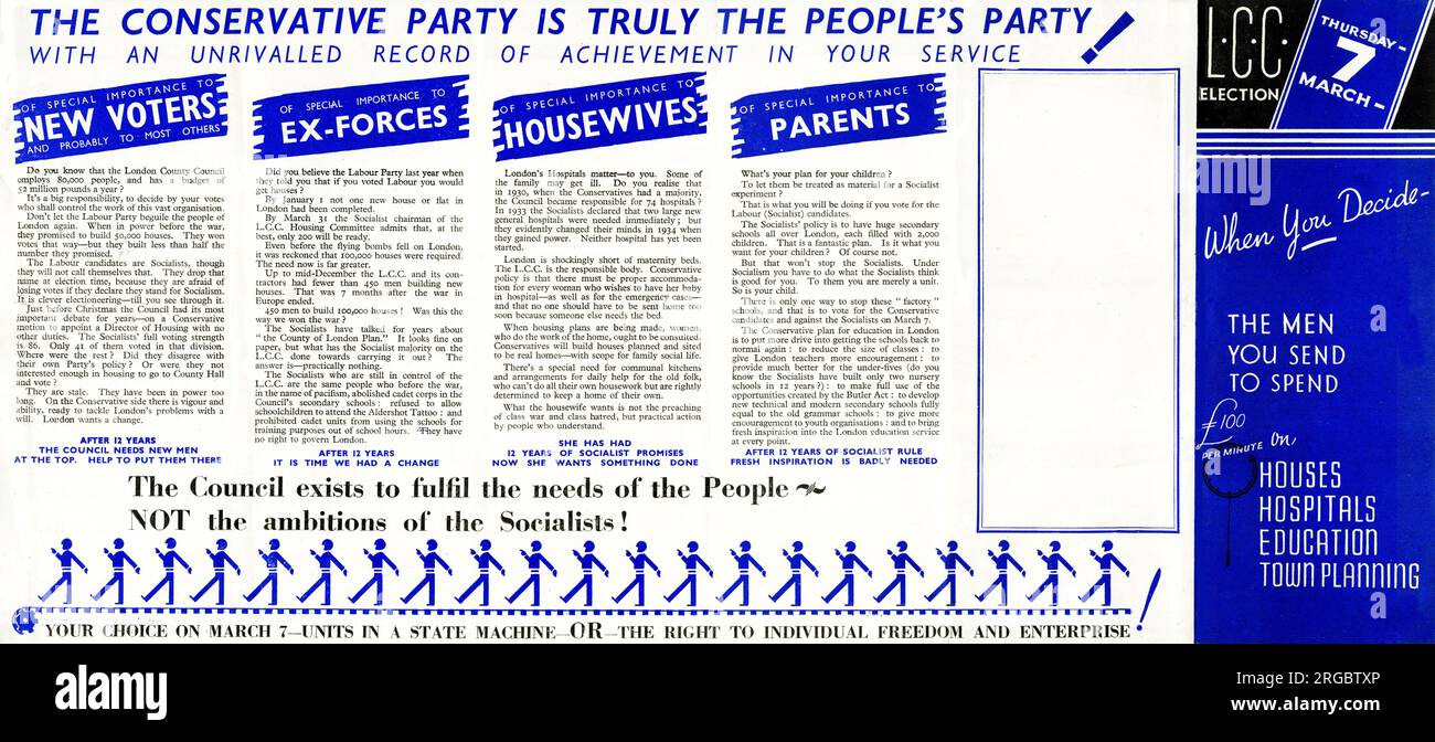 Wahlbroschüre Der Konservativen Partei London County Council, 7. März 1946 Stockfoto