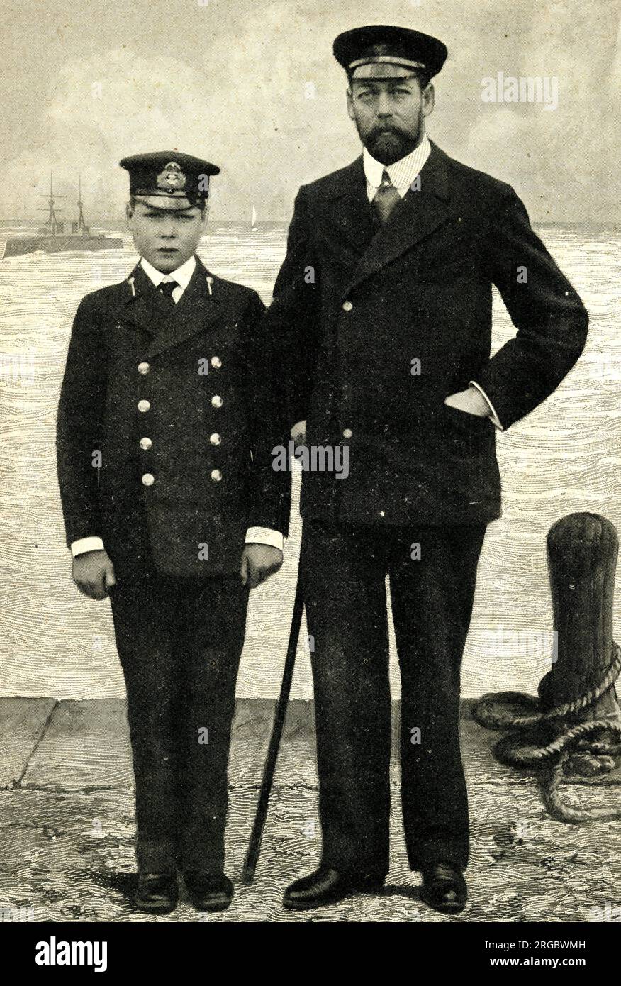 Prinz von Wales, später König George V., und sein Sohn, Marinekadett Edward von Wales, später König Edward VIII Stockfoto