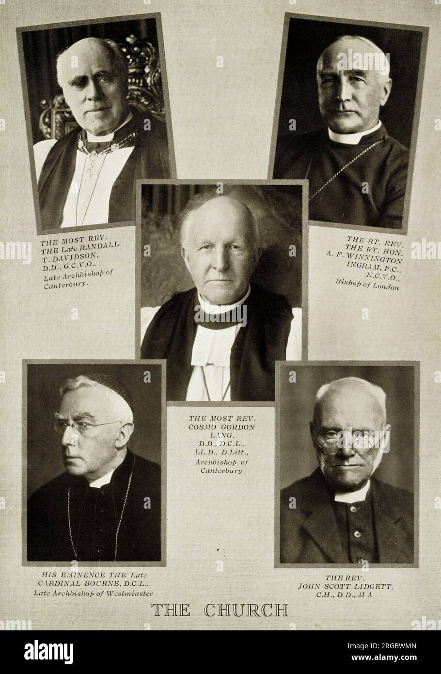 Kirchenführer während der ersten 25 Jahre der Herrschaft von König George V.: Davidson, Winnington Ingram, Bourne, lang, Lidgett Stockfoto