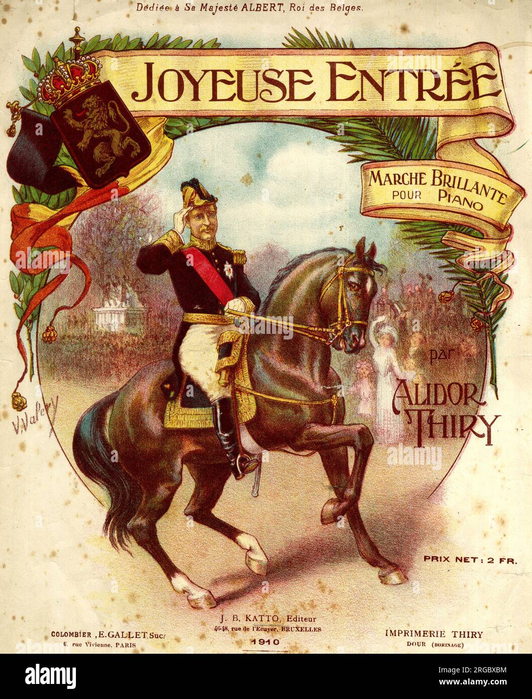 Musikcover, Joyeuse Entree, marsch zum Klavier von Alidor Thiry, anlässlich des triumphalen Eintritts von König Albert von Belgien in Brüssel, 23. Dezember 1909 Stockfoto