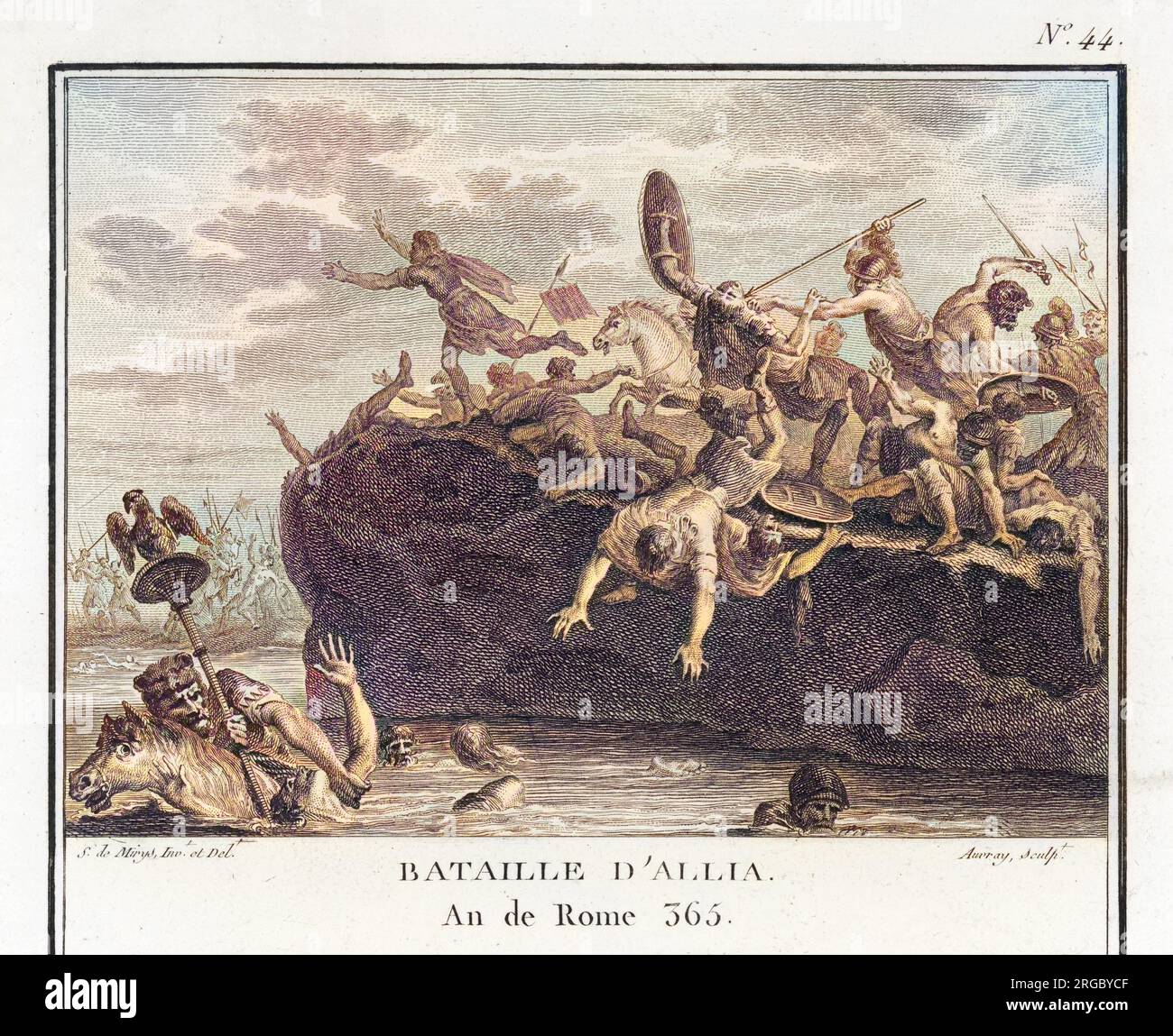 Die Gallier besiegen die Römer im Kampf am Fluss Allia. Stockfoto