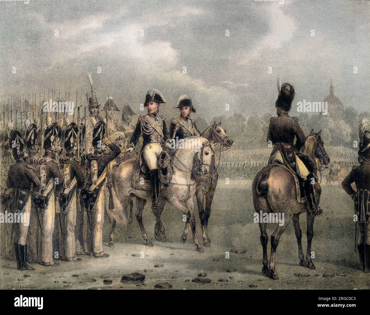 CHARLES X, KÖNIG VON FRANKREICH, überprüft seine Armee auf den Champs de Mars, Paris Stockfoto