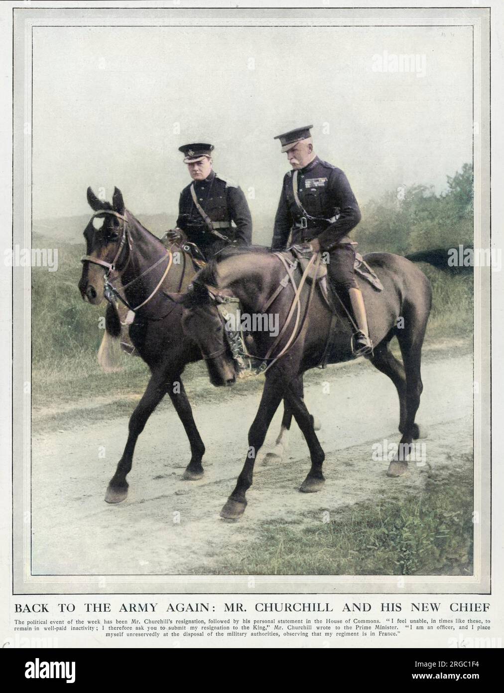 WINSTON CHURCHILL Er tritt in den ersten Monaten des Ersten Weltkriegs von seinem Parlamentssitz zurück, um zur Armee zurückzukehren Stockfoto