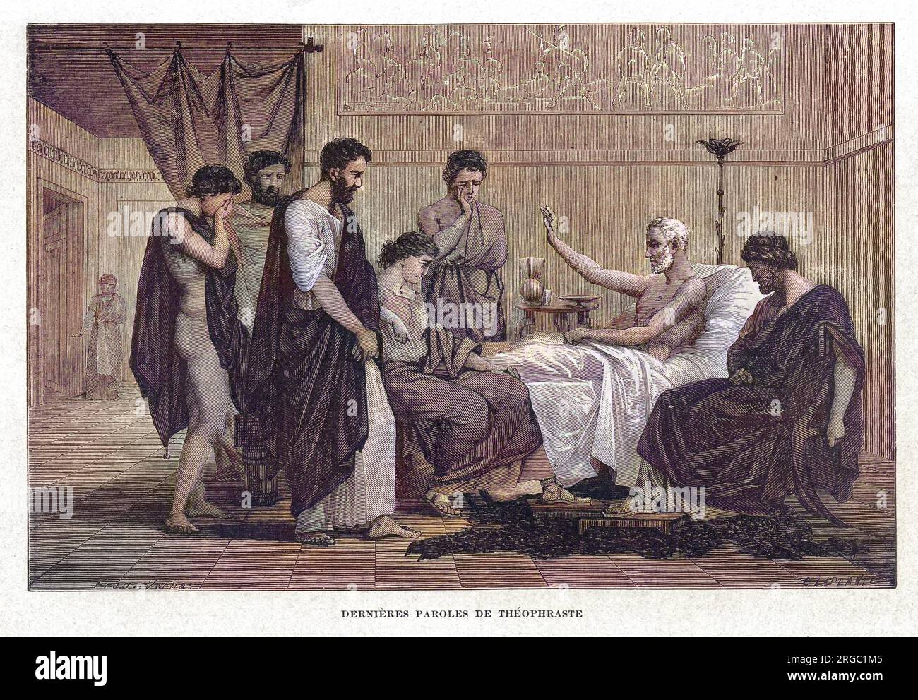 Theophrastus (374 - 287 v. Chr.) griechischer Philosoph und Naturforscher, der auf seinem Sterbebett seine letzten Worte sprach Stockfoto