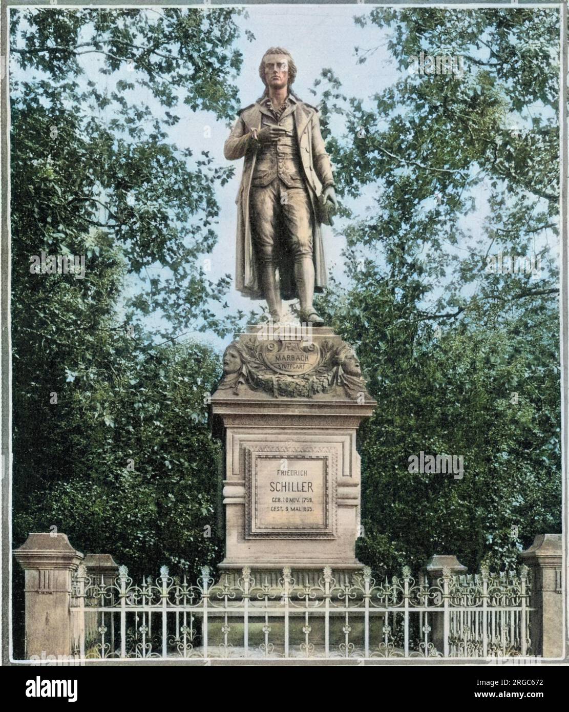 FRIEDRICH VON SCHILLER-Statue des deutschen Schriftstellers, Dichters und Historikers in seiner Heimatstadt Marbach (Süddeutschland). Stockfoto