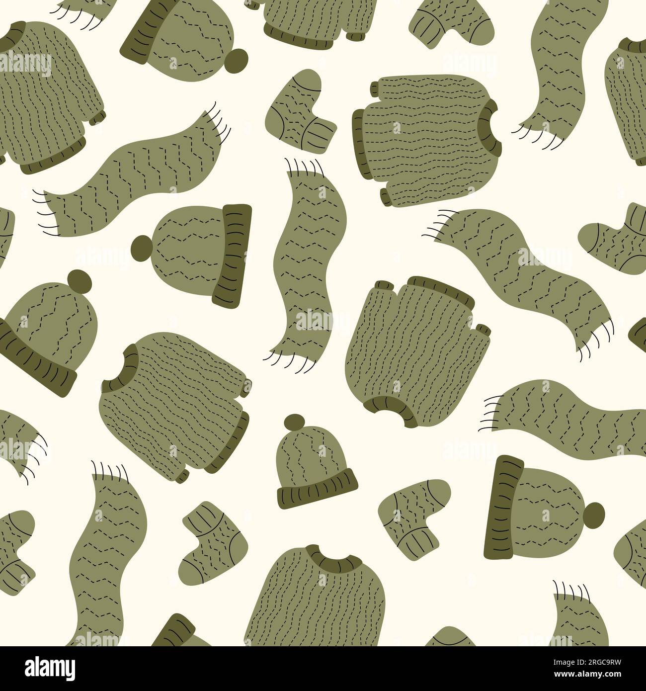 Nahtloses Muster mit Strickpullover, Schals und Mützen Stock Vektor