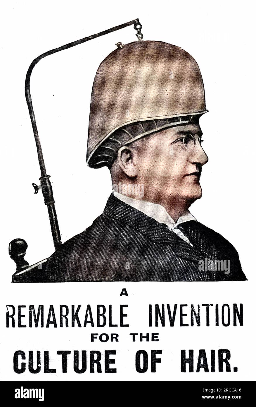 Werbung für den "Evans Vakuumverschluss", eine Erfindung zur Förderung des Nachwuchses von Haaren, 1906. Stockfoto