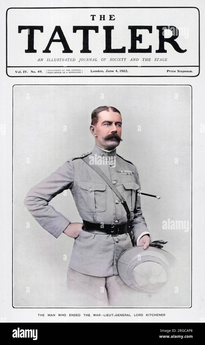 Lord Horatio Kitchener, 1. Graf von Khartum (1850-1916), Militärführer und Staatsmann, in Uniform auf dem vorderen Cover des Tatlers abgebildet. Stockfoto