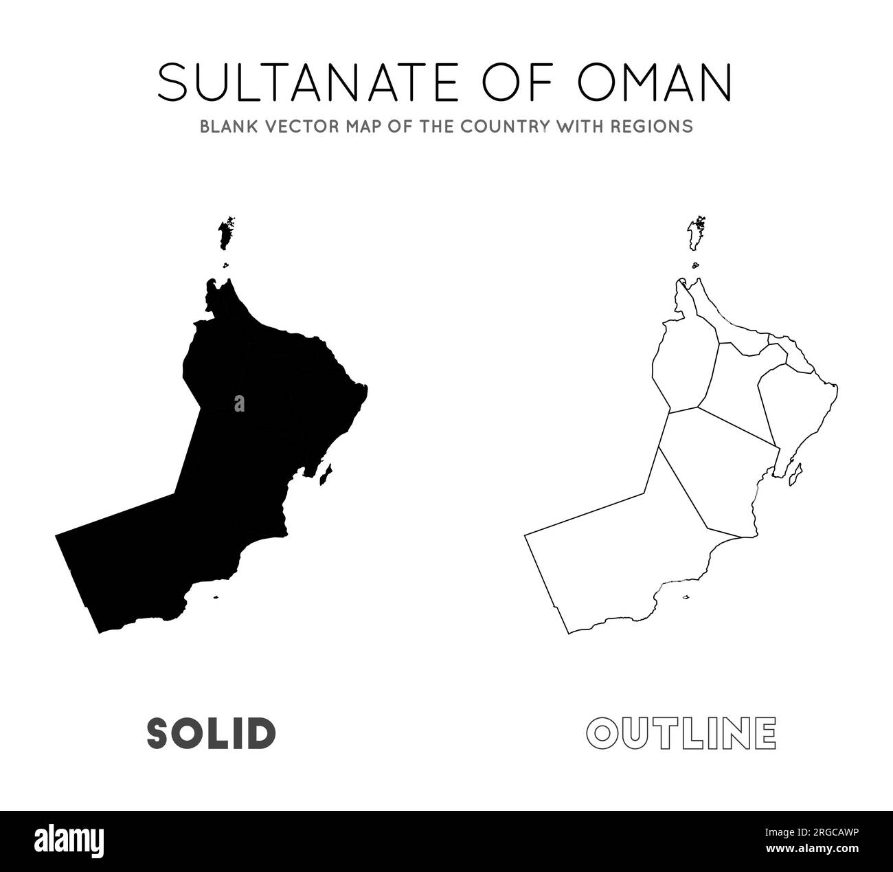 Oman-Karte. Leere Vektorkarte des Landes mit Regionen. Borders of Oman für Ihre Infografik. Vektordarstellung. Stock Vektor