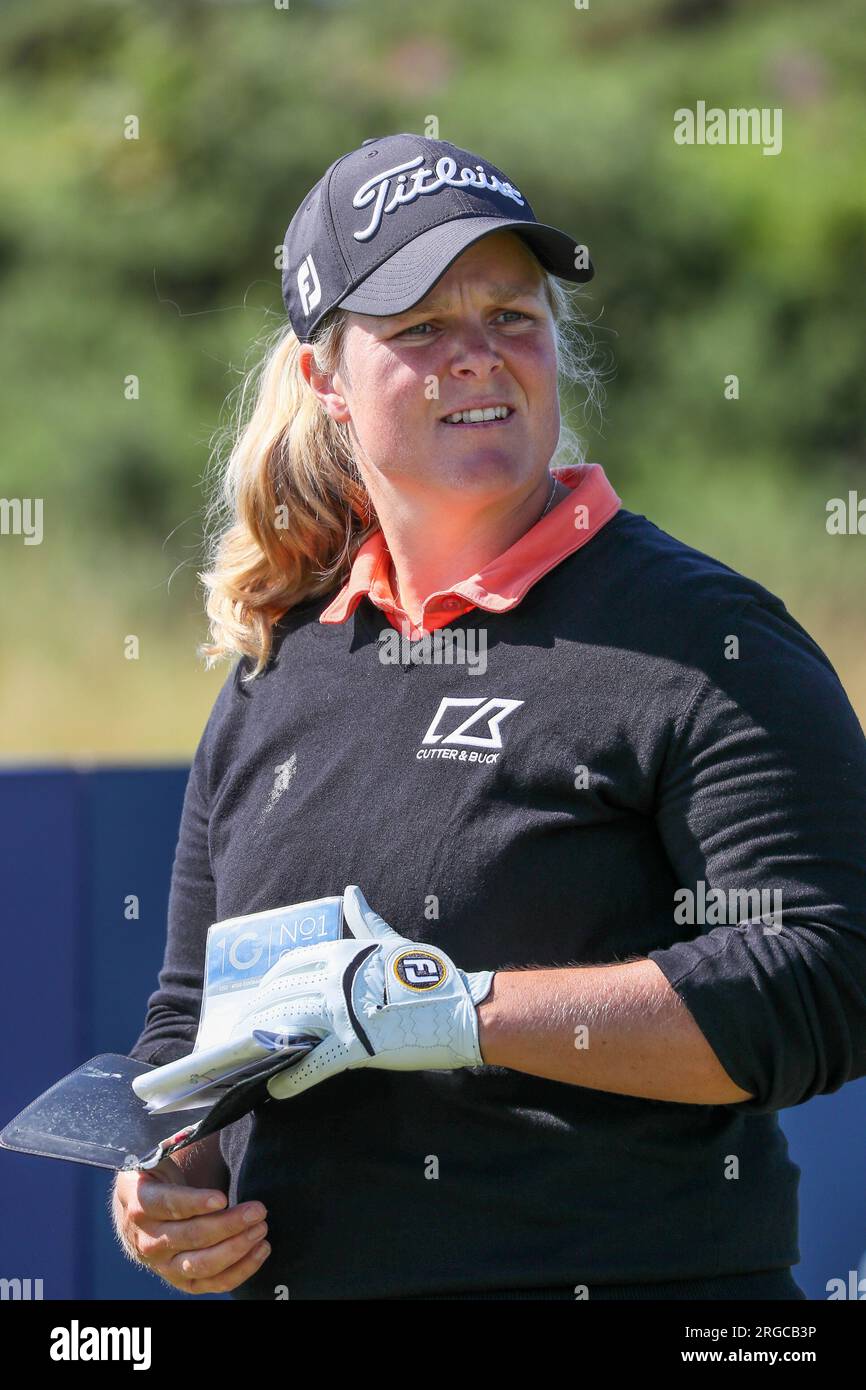 Caroline Hedwell, schwedische Profi-Golferin, spielt beim Scottish Women's Open Turnier, über dem Dundonald Links Golfplatz, Irvine, Schottland Stockfoto